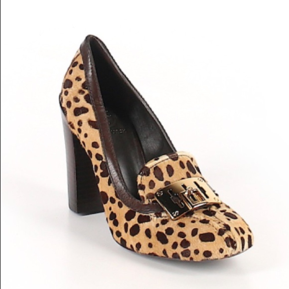 Tory Burch Leopard Print Heels with Gold Accent